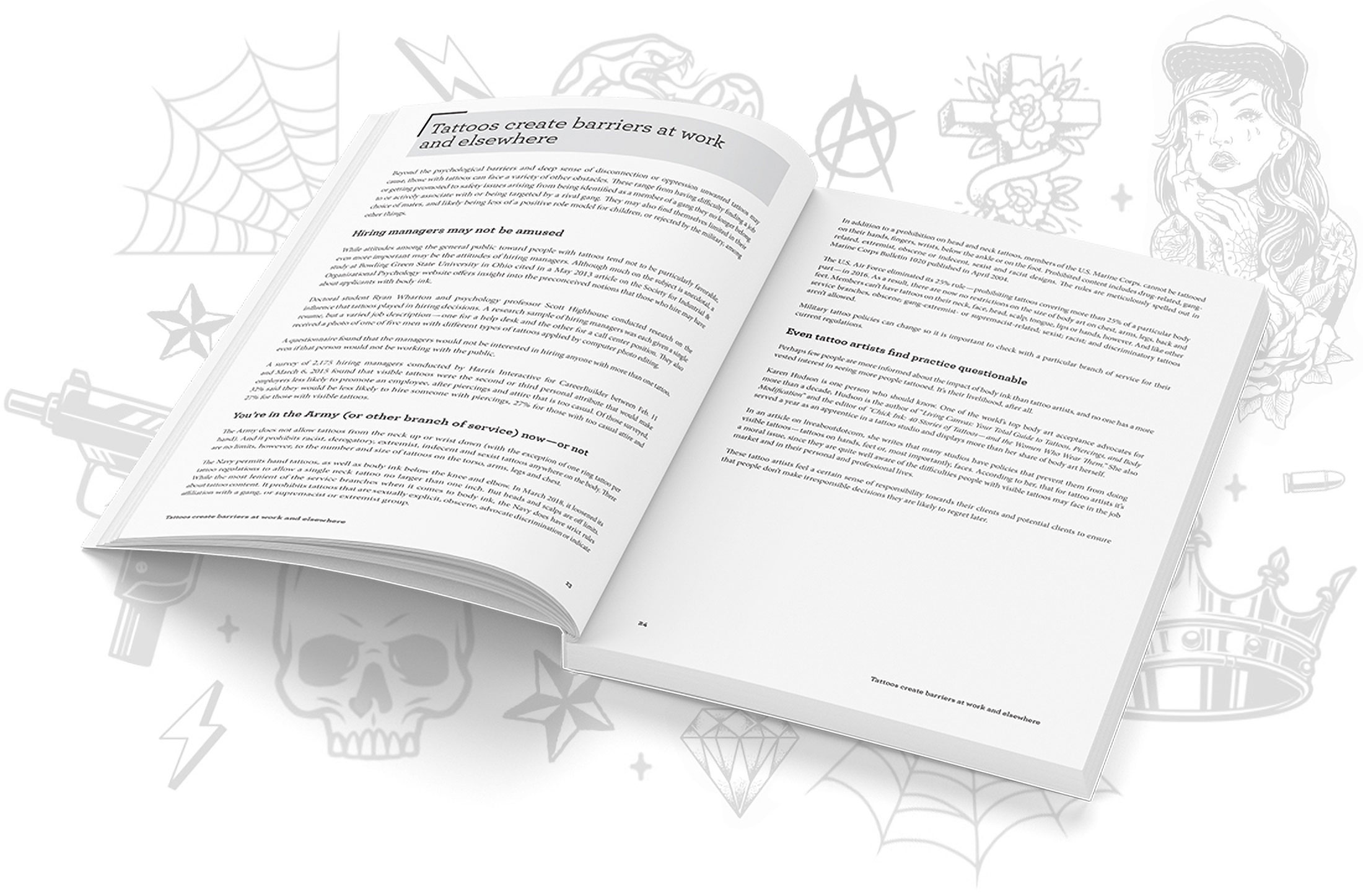The Tattoo Removal book open and displaying the content of two pages.